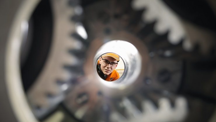 Man looking in machine