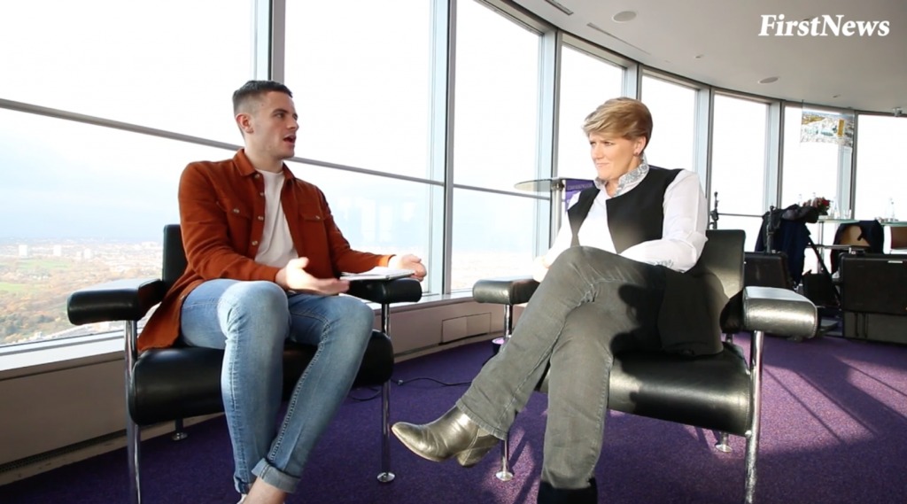 Clare Balding being interviewed by First News